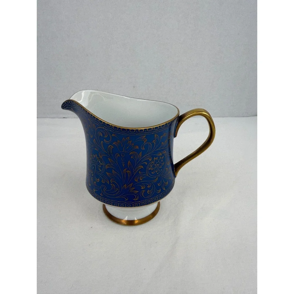 Sango China Aristocrat 3690 Creamer Pitcher Cobalt Blue Gold Filigree‎ Japan